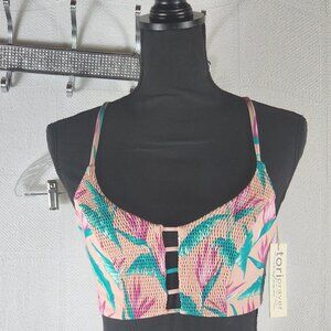 Tori Praver Swimwear Seafoam Pink Floral Smock Lined Nylon Span Bikini Top Sz M